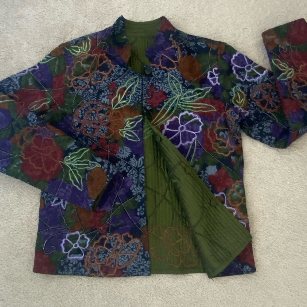 Rare reversible quilted embroidered jacket size M fall colors elegance/classic - Picture 4 of 12